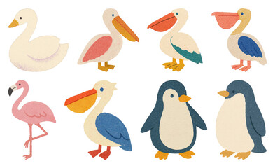Naklejka premium PNG Cute illustrated birds collection, element set on transparent background