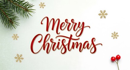 Fototapeta premium greeting card with Merry Christmas written in red, and white background
