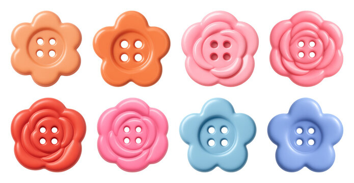 PNG Colorful floral button collection, element set on transparent background