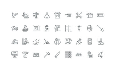 Set of construction renovation and engineering, architecture, for materials building and gear, safety machinery, workers, tools, featuring icons site projects vector illustration