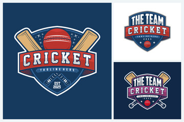 Obraz premium Cricket logo sport design template, cricket team emblem collection, cricket tournament badge logo design vector illustration