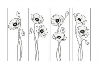 Cute Poppy Flower Sketches with Intricate Details Highlighting the Charm of Nature in a Stunning Arrangement