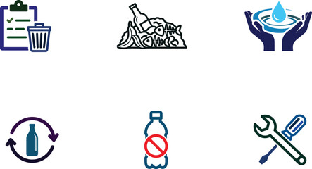 Fototapeta premium Ecological icons set environment protection and conservation concept vector illustration