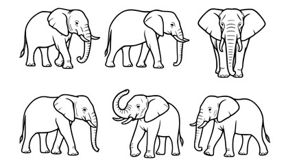 Illustration of 6 Elephants, outline version