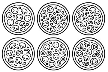 Illustration of 6 Pizzas, outline version