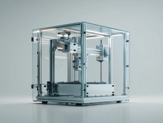 High-Precision Automated Machinery Enclosed in a Transparent Protective Housing for Enhanced Visibility and Safety Standards