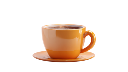 3d coffee cup icon with steam rising, background isolated on a Transparent background, PNG file.