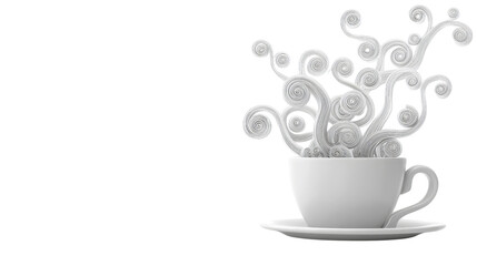 3d coffee cup with artistic steam curls, background isolated on a Transparent background, PNG file.