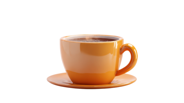 3d coffee cup icon with steam rising, background isolated on a Transparent background, PNG file.