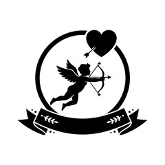 Vector art of cupid shooting an arrow through a heart