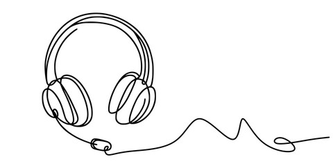 Minimalist Sound: Headset in Motion, This elegant sketch captures the essence of audio tools through a single flowing line