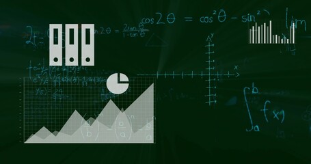 Displaying area chart with peaks on digital chalkboard, with binder icons and pie?chart segment