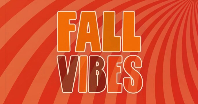 Fototapeta Displaying stylized FALL VIBES text against radiating orange red curved stripes on digital poster