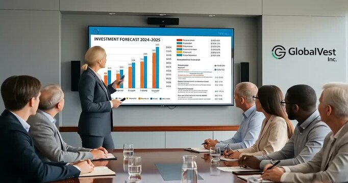 Business Presentation with Globalvest Logo and Financial Data Analysis.