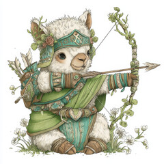 Adventurous fantasy animal archer enchanted forest illustration whimsical close-up imagination