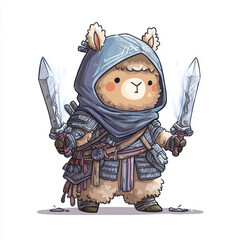 Epic battle of a warrior llama fantasy realm digital art creative environment heroic viewpoint