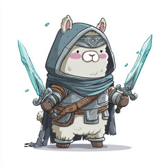 Epic battle of a llama warrior fantasy realm illustration magical environment dynamic viewpoint