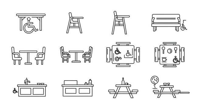restaurant accessibility icons accessible seating  tables providing inclusive options in dining areas catering to diverse needs for all patrons