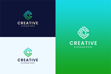 Set of abstract letter C logo design template. icon for technology, internet, digital.