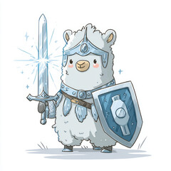 Adventurous llama knight fantasy realm digital art colorful setting whimsical perspective