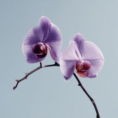Two Purple Orchids Against Light Gray Background