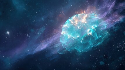 Abstract Digital Space Nebula With Turquoise Glow