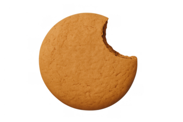 Cookie with a bite mark on a transparent background. A delicious snack, baked fresh and ready to eat