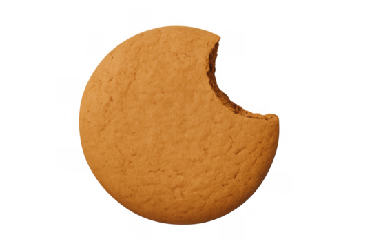 Cookie with a bite mark on a transparent background. A delicious snack, baked fresh and ready to eat