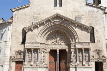The Primatial Basilica of Saint-Trophime in Arles on Place de la R&eacute;publique in Arles, Provence-Alpes-C&ocirc;te d'Azur, France