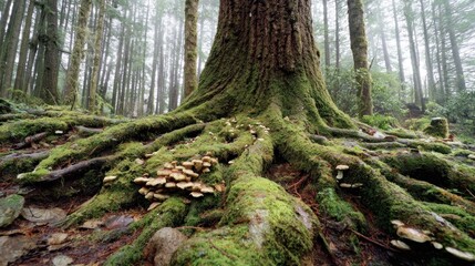 Forest roots and mushrooms