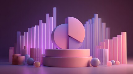 Three dimensional geometric shapes illustrate proportional financial data presentation in soft lighting
