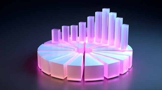 Cylindrical chart segments glow with vibrant neon illumination against a dark backdrop