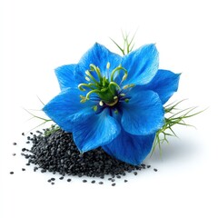 Vibrant Blue Flower With Black Seeds Isolated