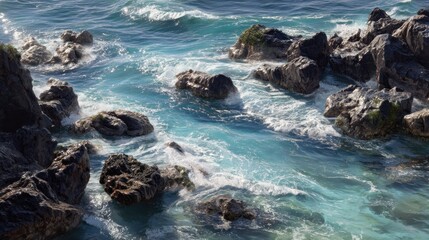 Ocean waves crashing over rocks
