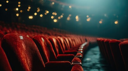 Red Velvet Theater Seats In Dark Interior