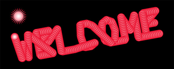 3D Spiral Typography Welcome Text in Neon Red on Black Background