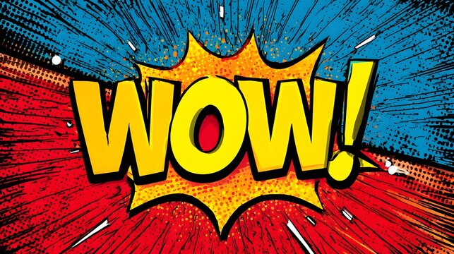 Dynamic comic book style word balloon expresses astonishment against a vibrant background