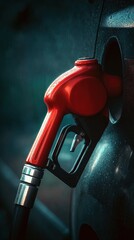 Close Up Of Red Fuel Pump At Night