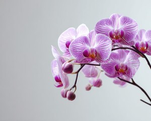 Pink And Purple Striped Orchids On Gray Background