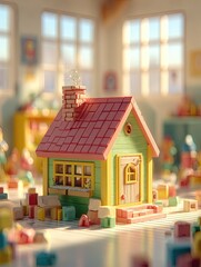 Pastel Pixelated Toy House In A Playroom