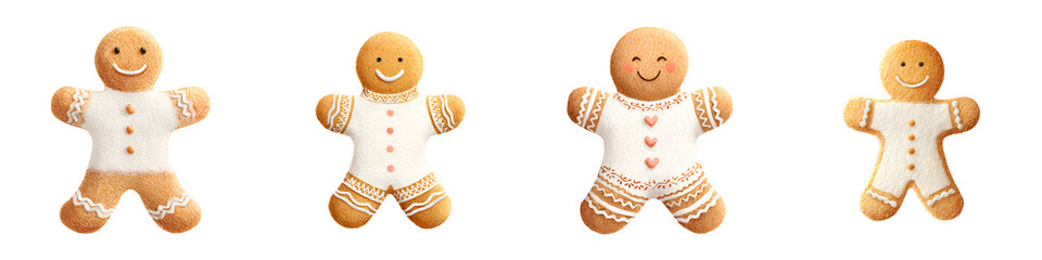 Cute Gingerbread Man Cookie Set - Traditional Christmas Treat on White