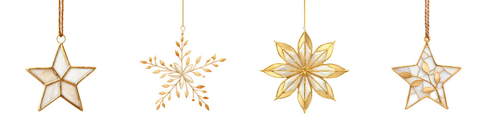 Watercolor Gold Christmas Star Ornaments Set, Holiday Decoration