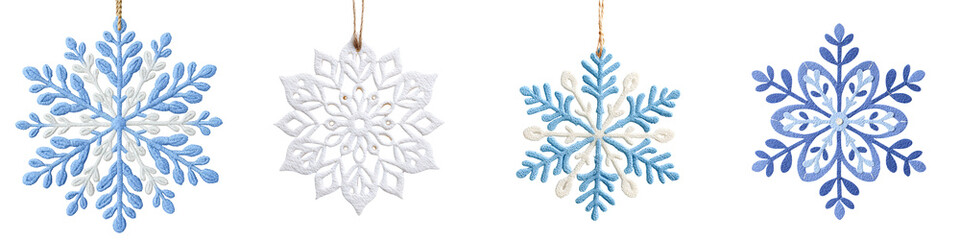 Blue Snowflake Christmas Ornaments Set - Festive Holiday Decorations on White