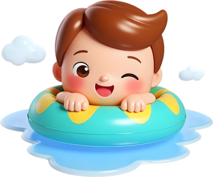 Cartoon Boy Winking in Swim Ring