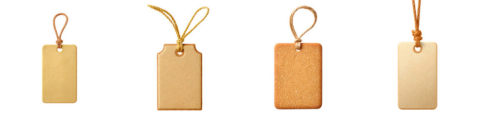 Collection of Blank Beige Tags Isolated on White Background