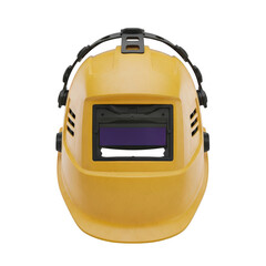 Naklejka premium Yellow welding helmet front view on black back isolated illustration on transparent background