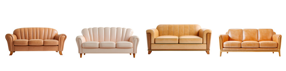 Collection of Stylish Sofas Isolated on White Background