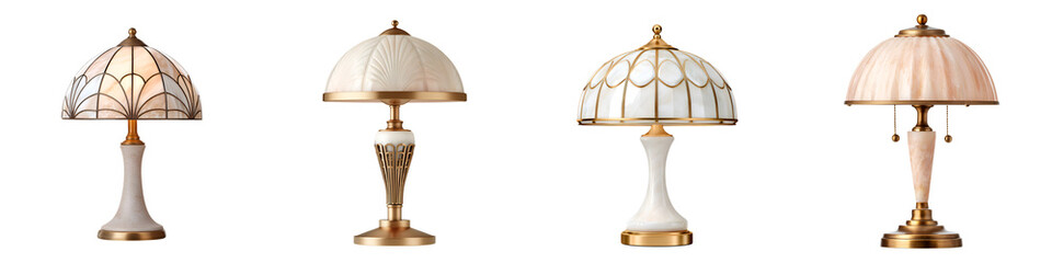 Vintage Table Lamps Collection Isolated on White Background
