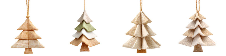 Neutral Wooden Christmas Tree Ornaments Isolated on White