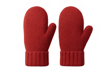 Pair of red knitted wool mittens symbolizing warmth, comfort, and winter season clothing essentials